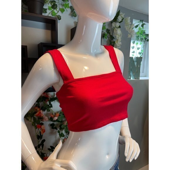 Ambiance Red Cotton Blend Square Neck Wide Straps Crop Tank Size S RefFNB - Picture 7 of 11